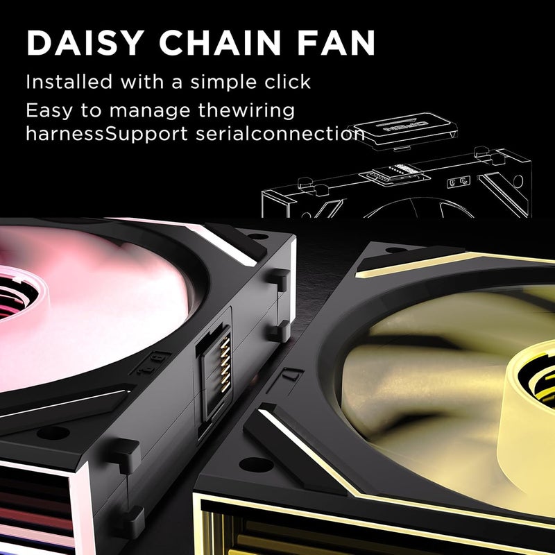 Jungle Leopard Interstellar V2 120mm Case Fan Infinity Mirror Module Daisy-Chain ARGB Fan Triple Pack with Controller Suitable for Computer Case & 360mm AIO Cooler(Black-3pack) - Image 5